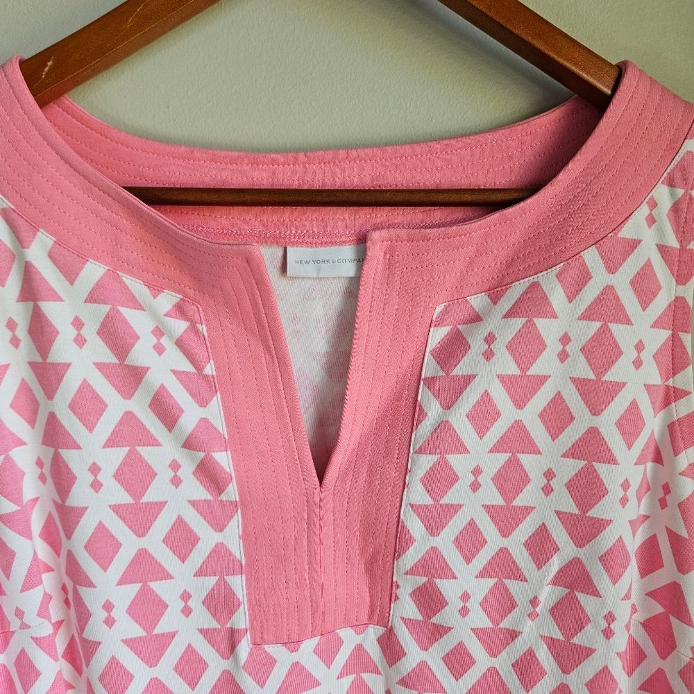 NY & Co Tank Dress Womens XL Cotton Mini Sleeveless Pink Geometric Retro Summer - Picture 2 of 7